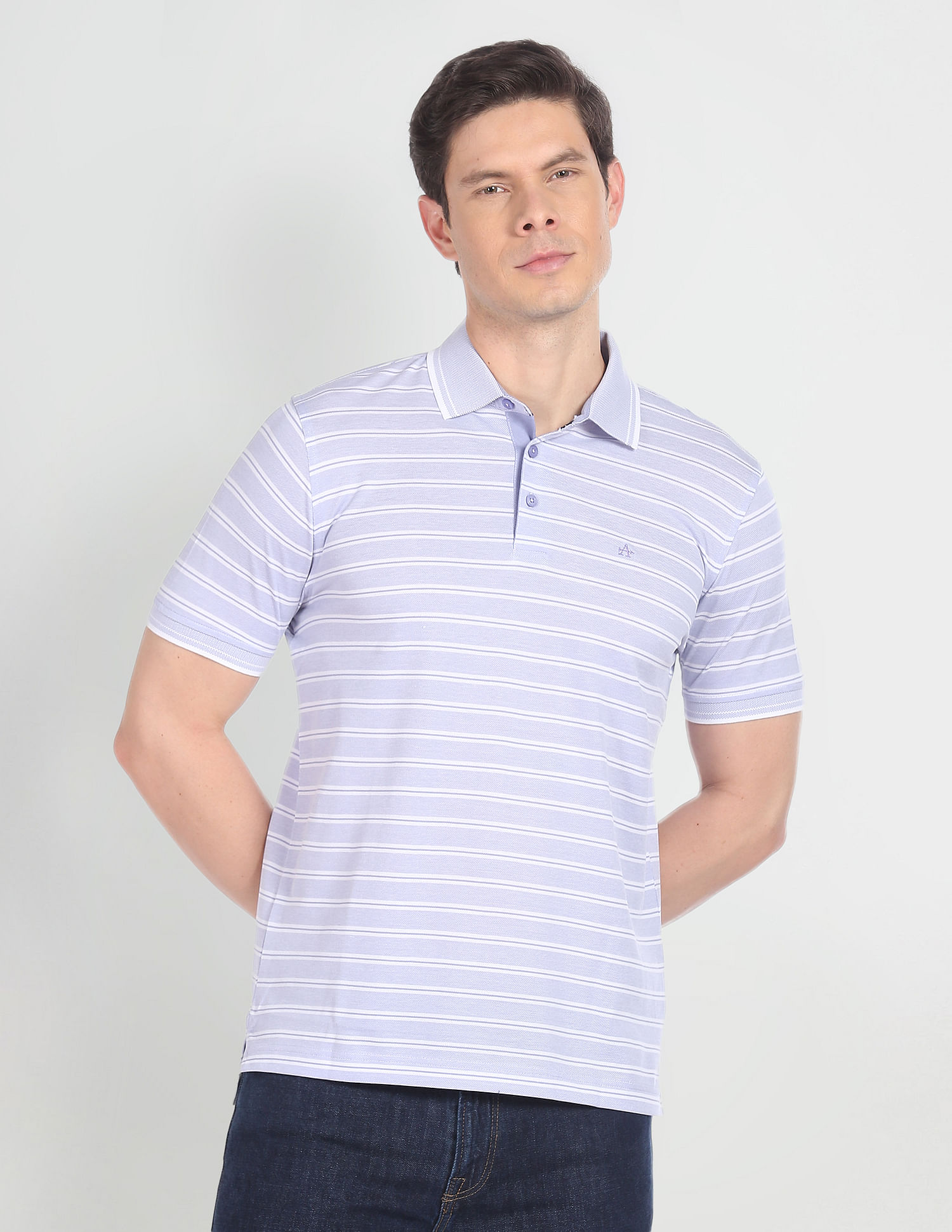 Arrow Mercerised Cotton Horizontal Stripe Polo Shirt