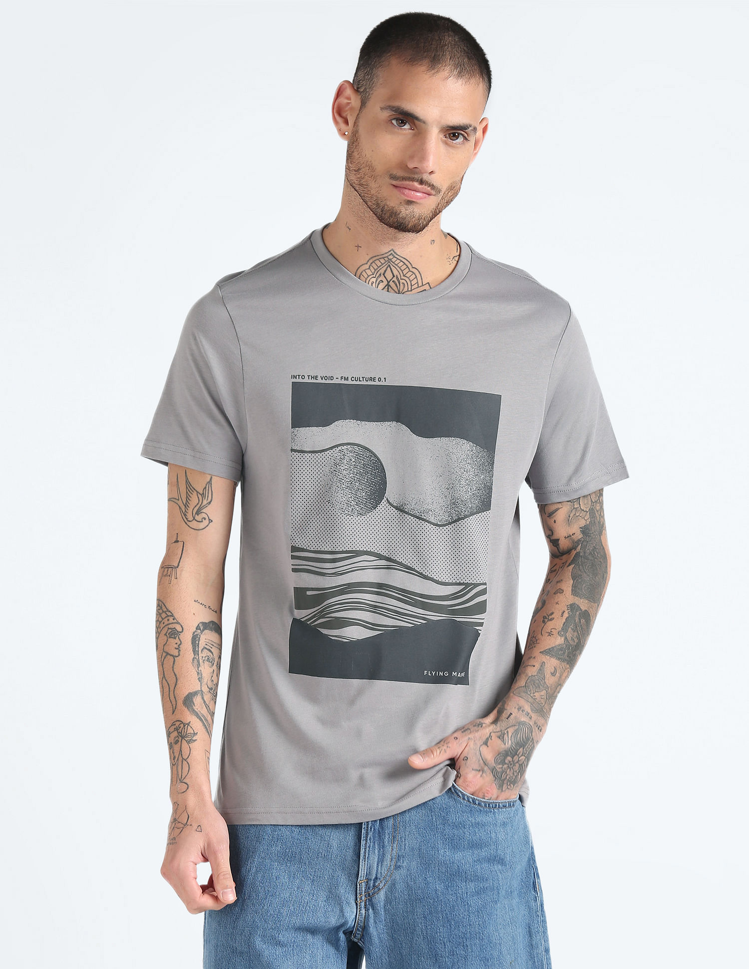 Flying Machine Tonal Graphic Print Cotton T-Shirt