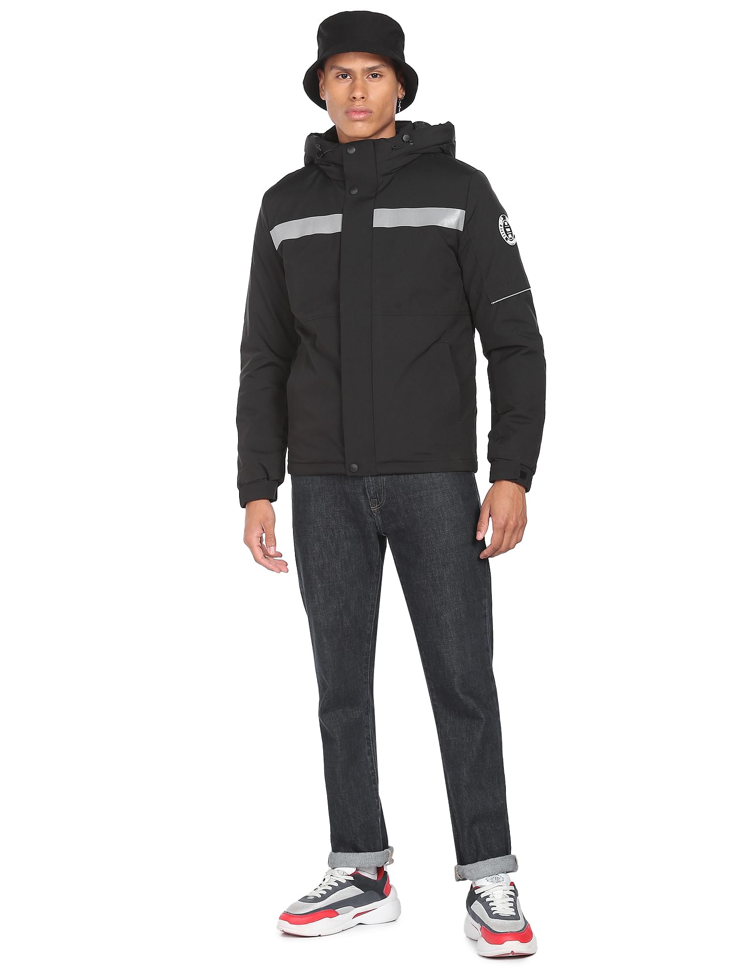 Flying Machine High Neck Contrast Tape Padded Jacket