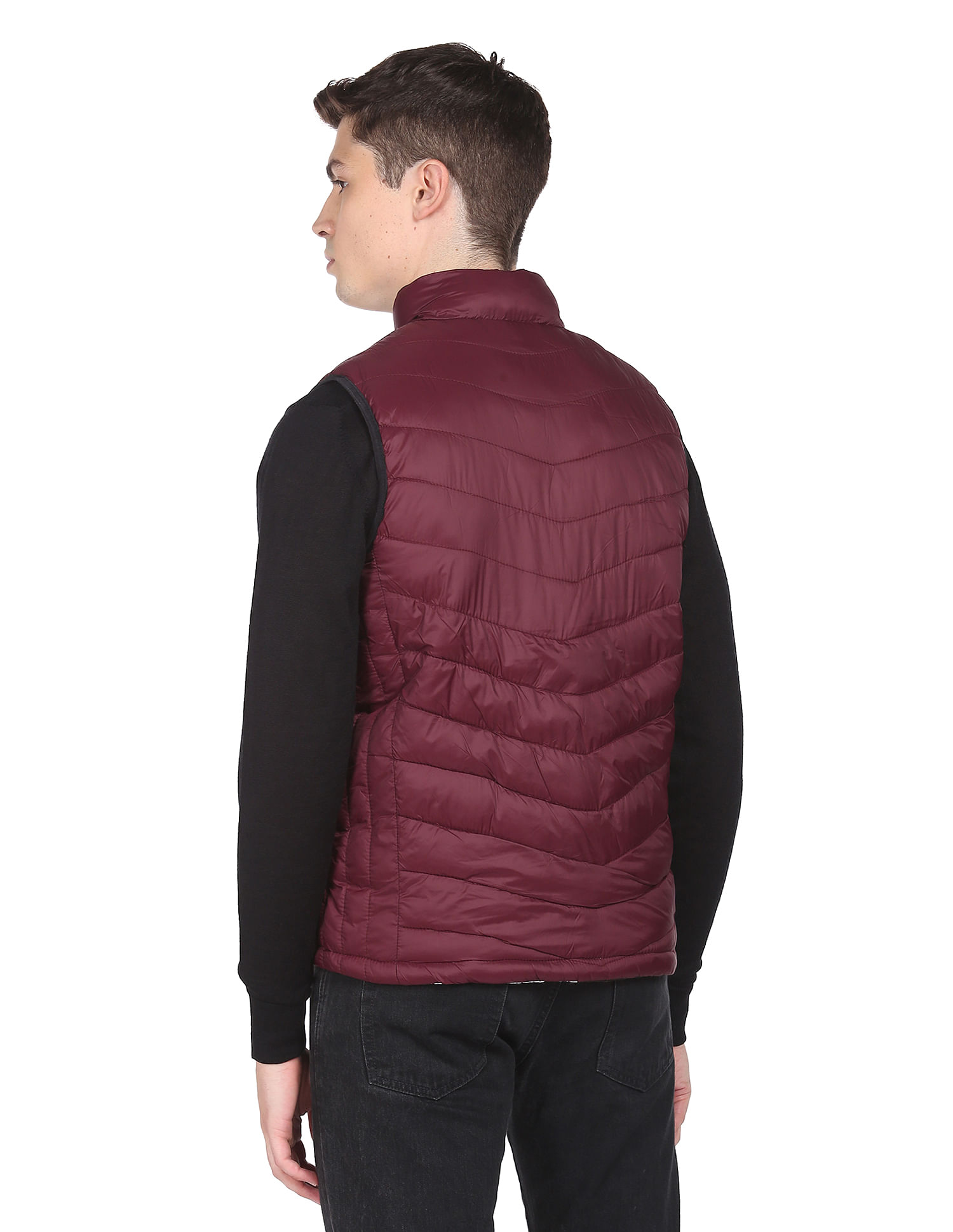 Burgundy sleeveless outlet jacket