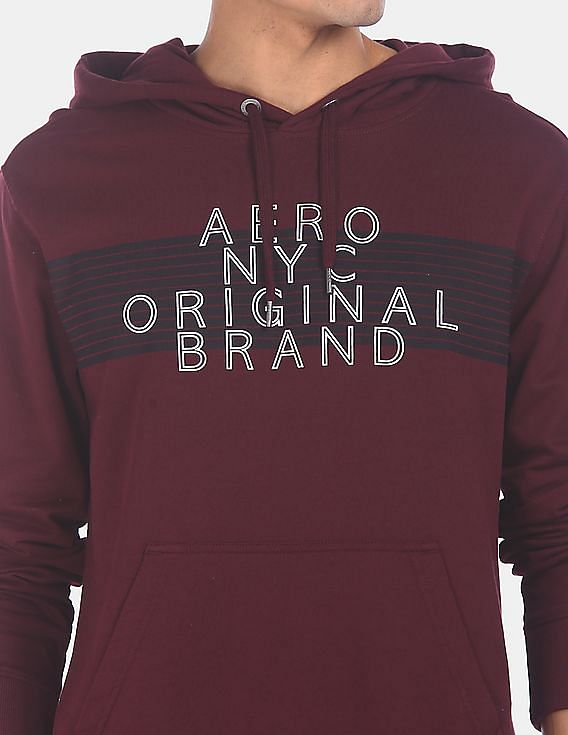 Aeropostale Men Burgandy Hooded Brand Printed Sweatshirt