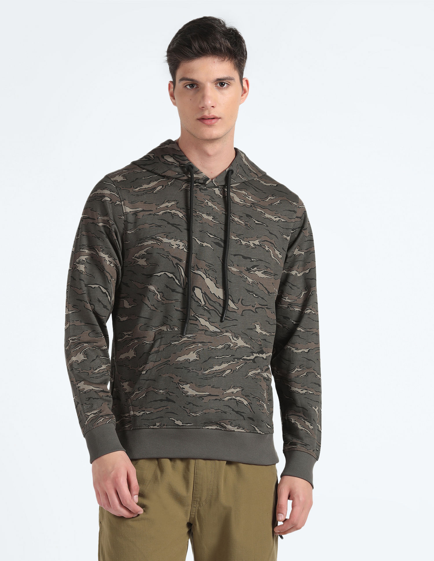 Flying Machine Camouflage Print Hooded Sweatshirt