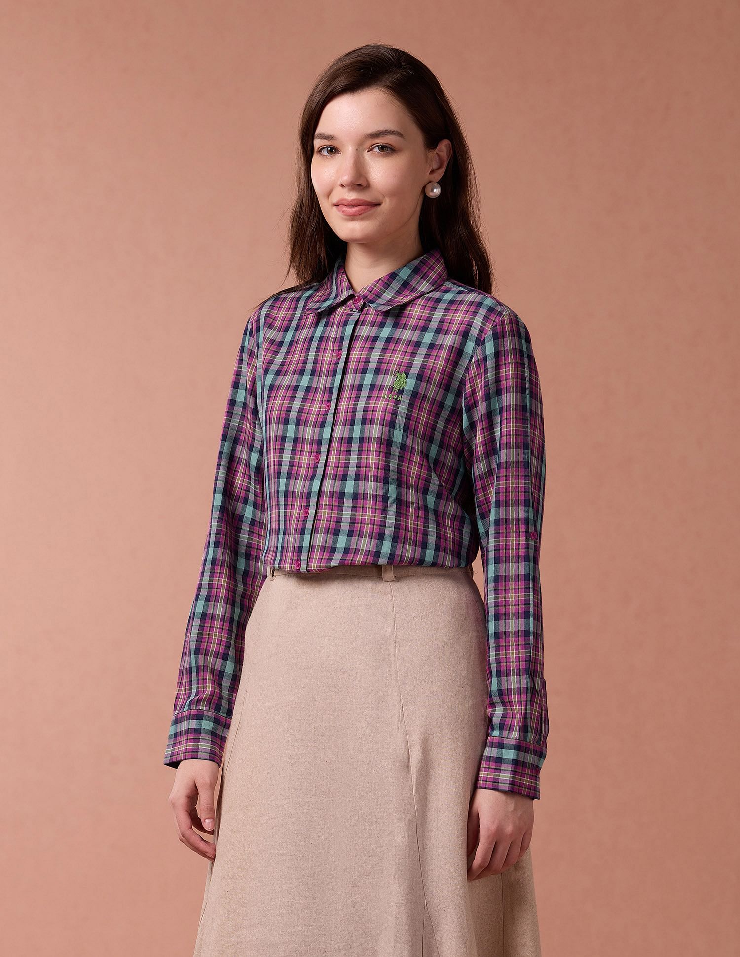 U.S. Polo Assn. Women Tartan Check Twill Shirt