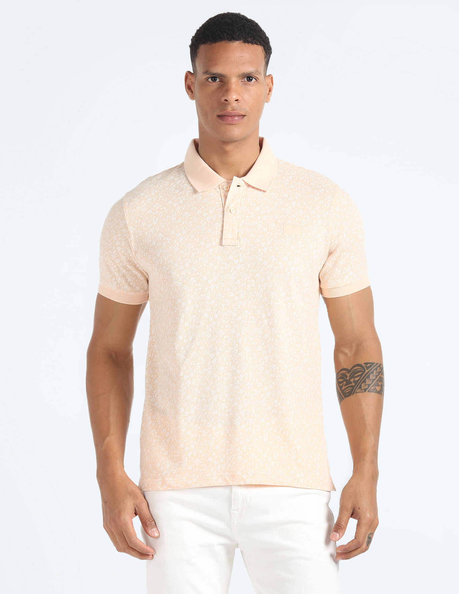 Flying Machine Floral Print Cotton Polo Shirt
