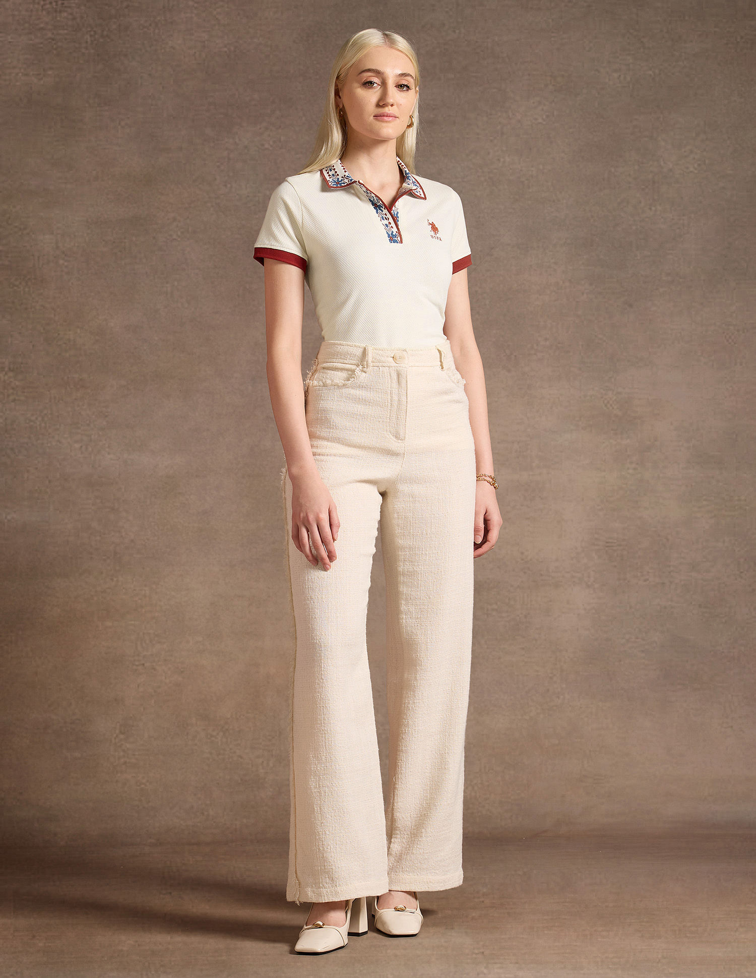 U.S. Polo Assn. Women Jacquard Collar Polo Shirt