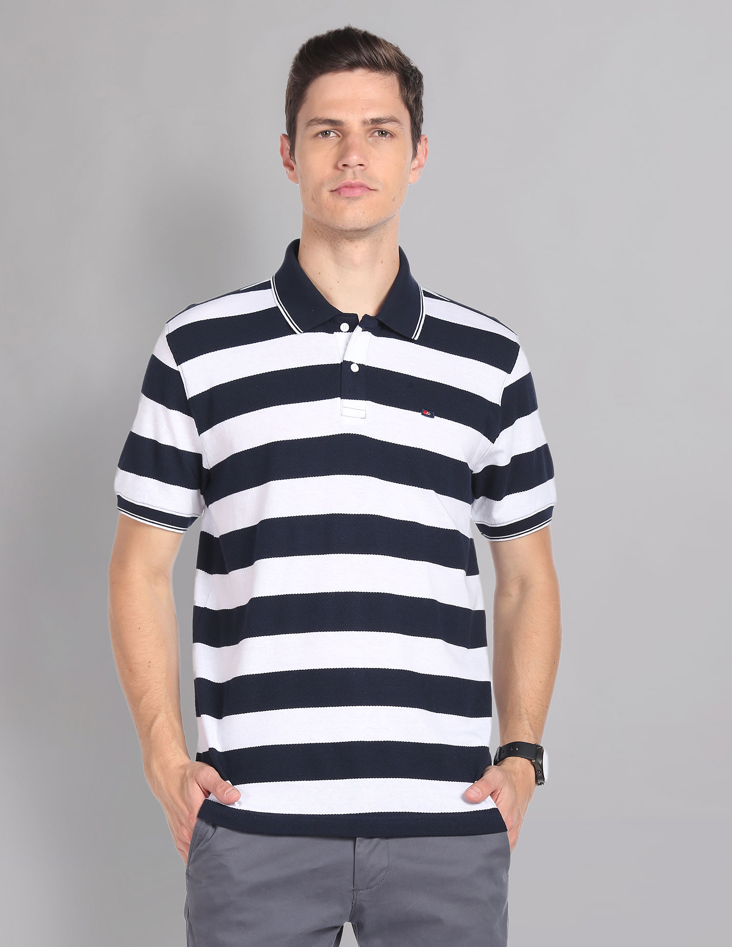 AD by Arvind Horizontal Stripe Moistex Finish Polo Shirt