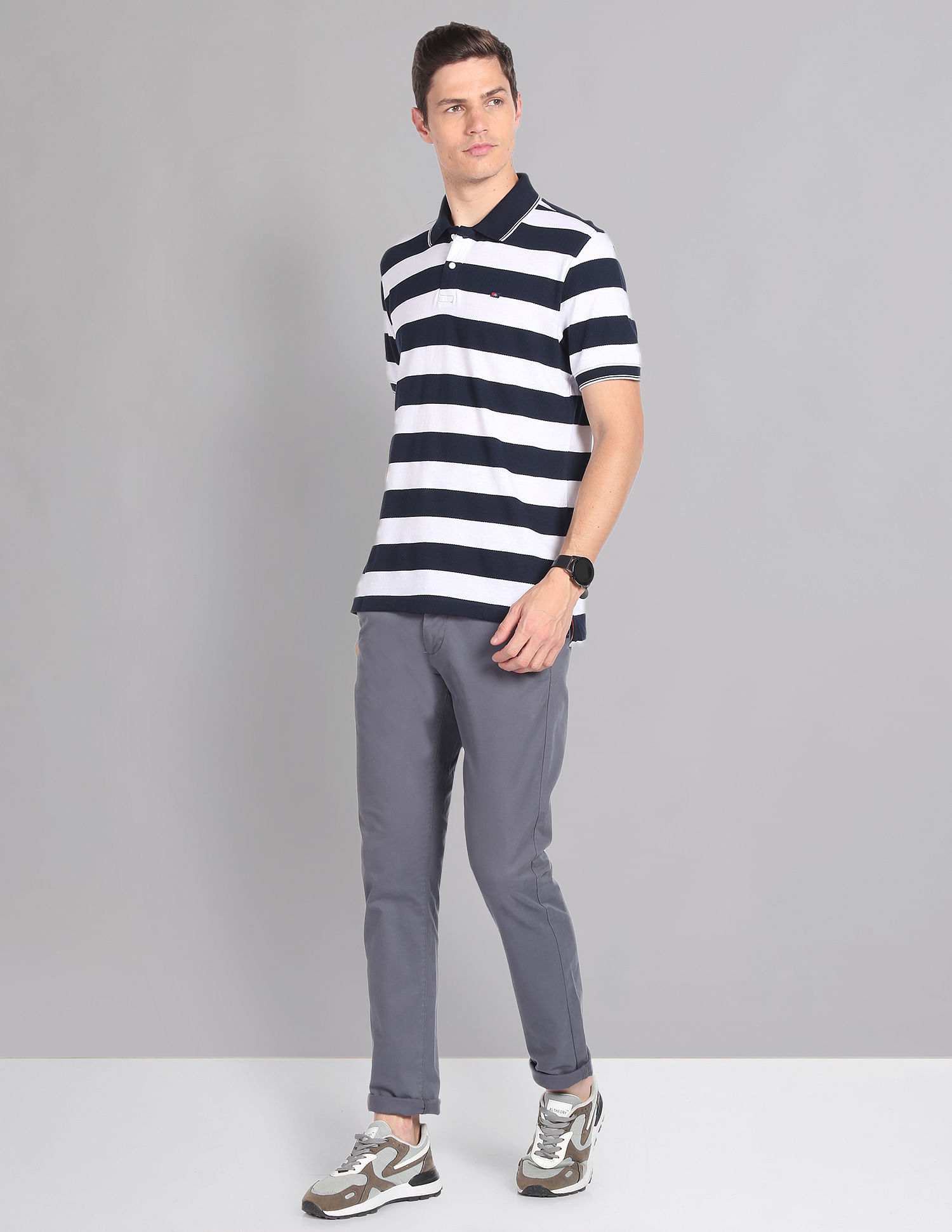 AD by Arvind Horizontal Stripe Moistex Finish Polo Shirt
