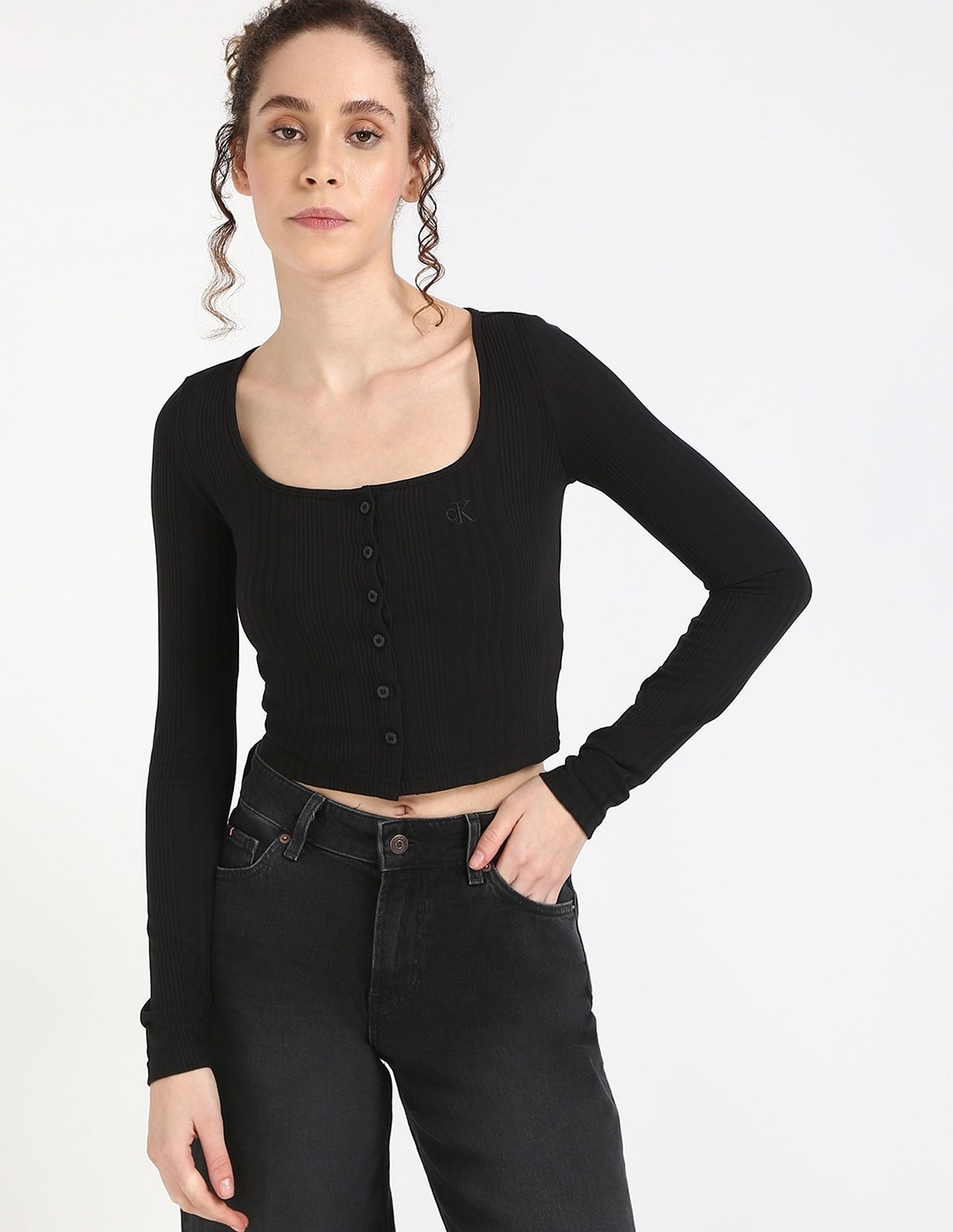 Calvin Klein Jeans Regular-Fit Polyester Scoop Neck Crop Top