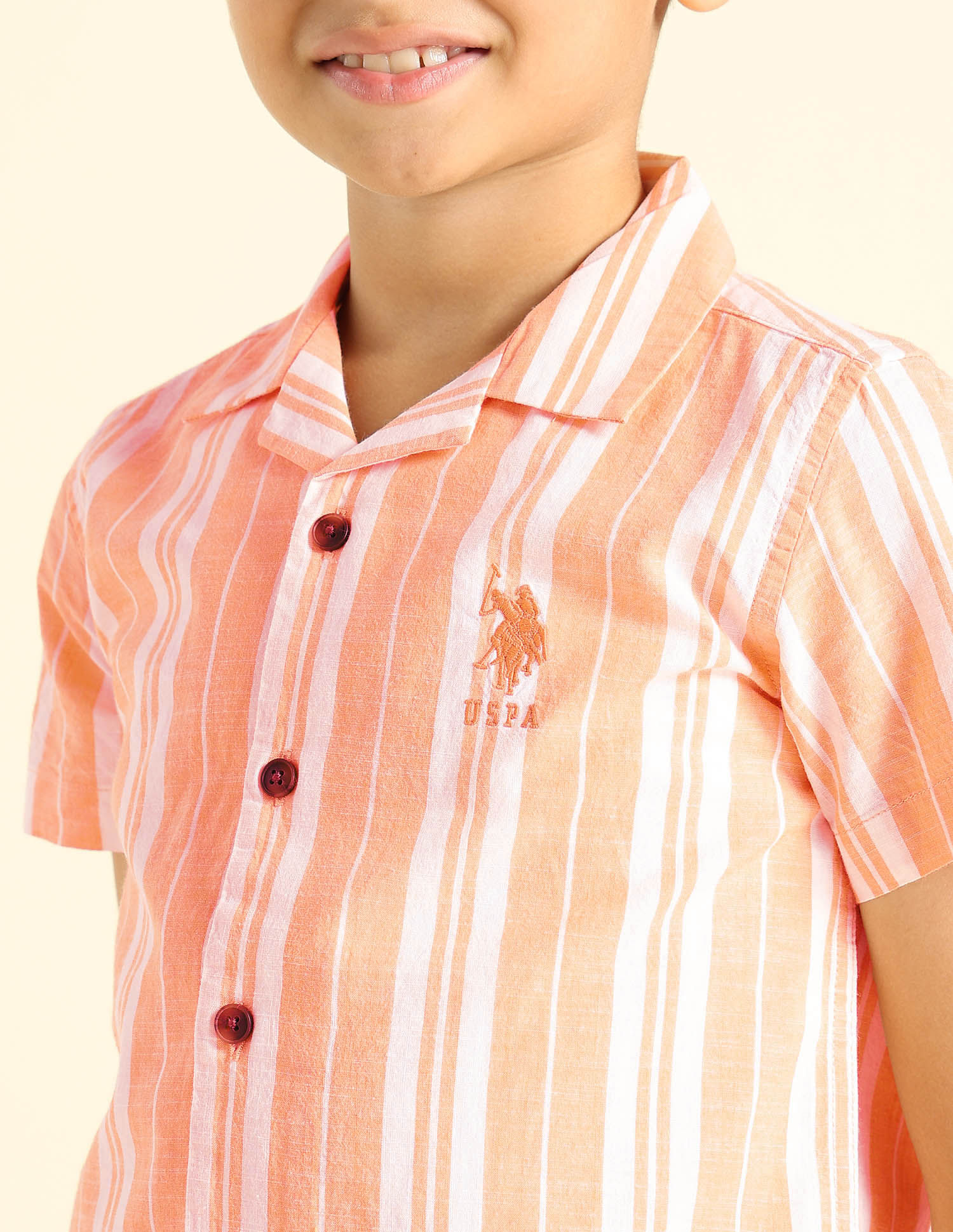 U.S. Polo Assn. Kids Boys Vertical Striped Cuban Shirt
