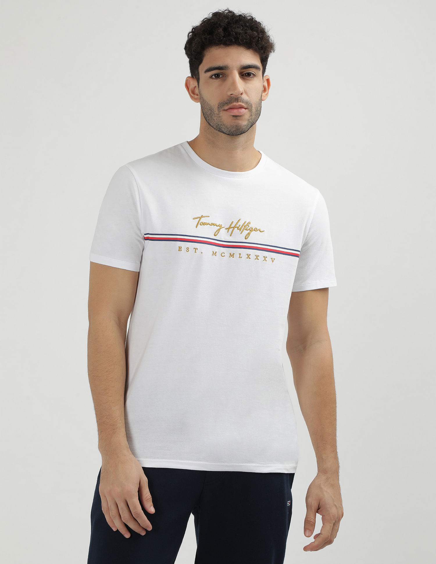 Tommy Hilfiger Brand Embroidered Cotton T-Shirt