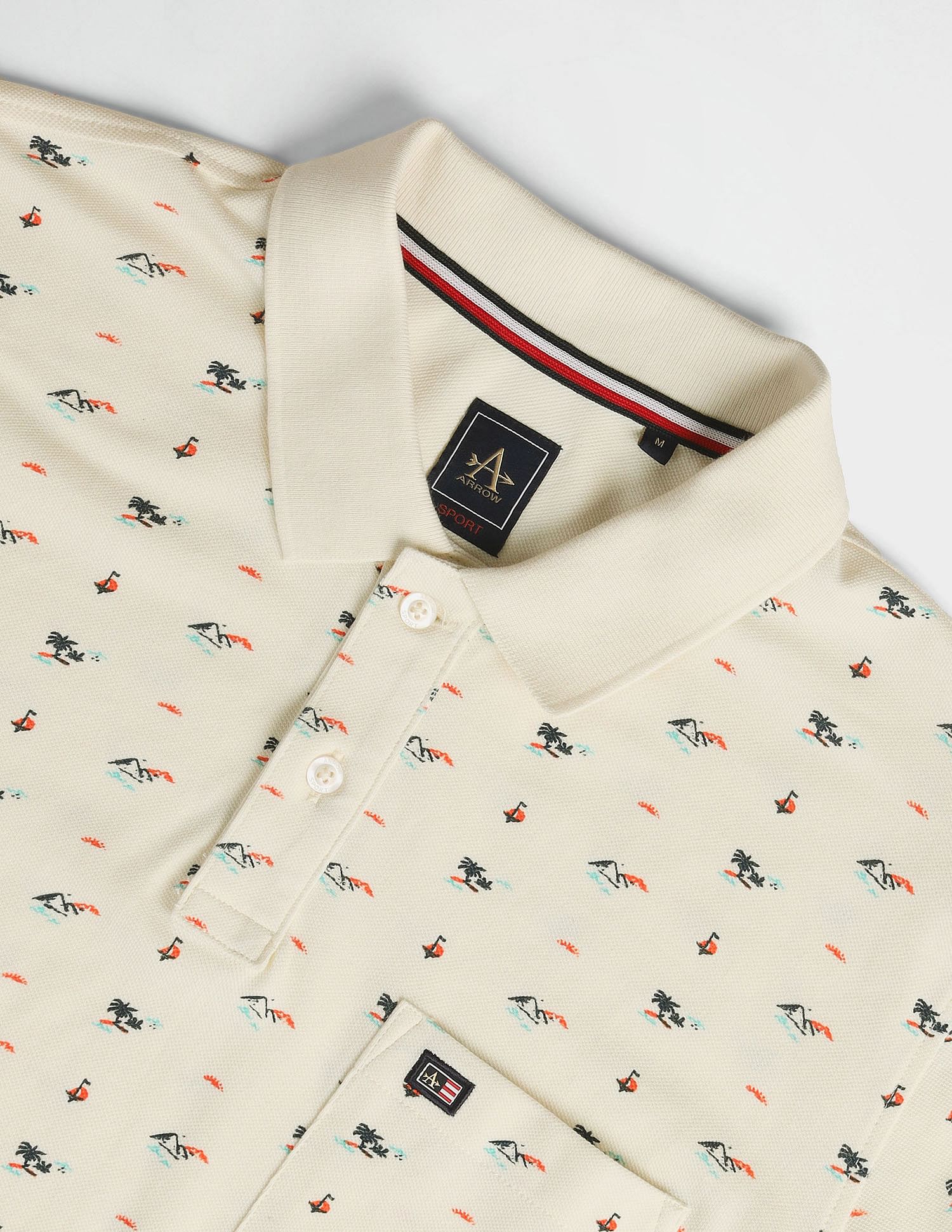 Arrow Sports Ribbed Collar Graphic Print Polo Shirt