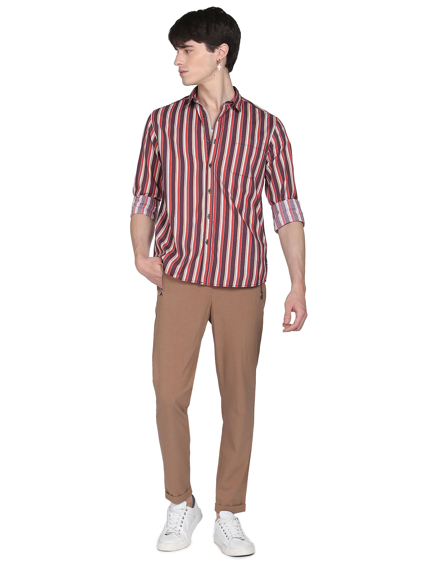 Flying Machine Vertical Stripe Cotton Shirt