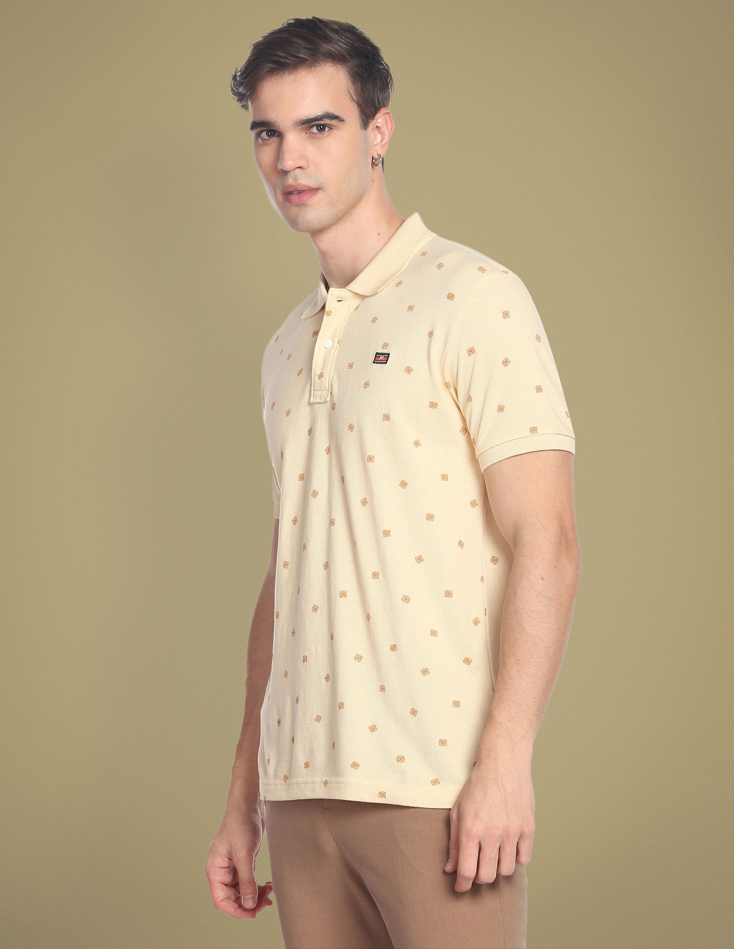 Flying Machine All Over Motif Print Cotton Polo Shirt