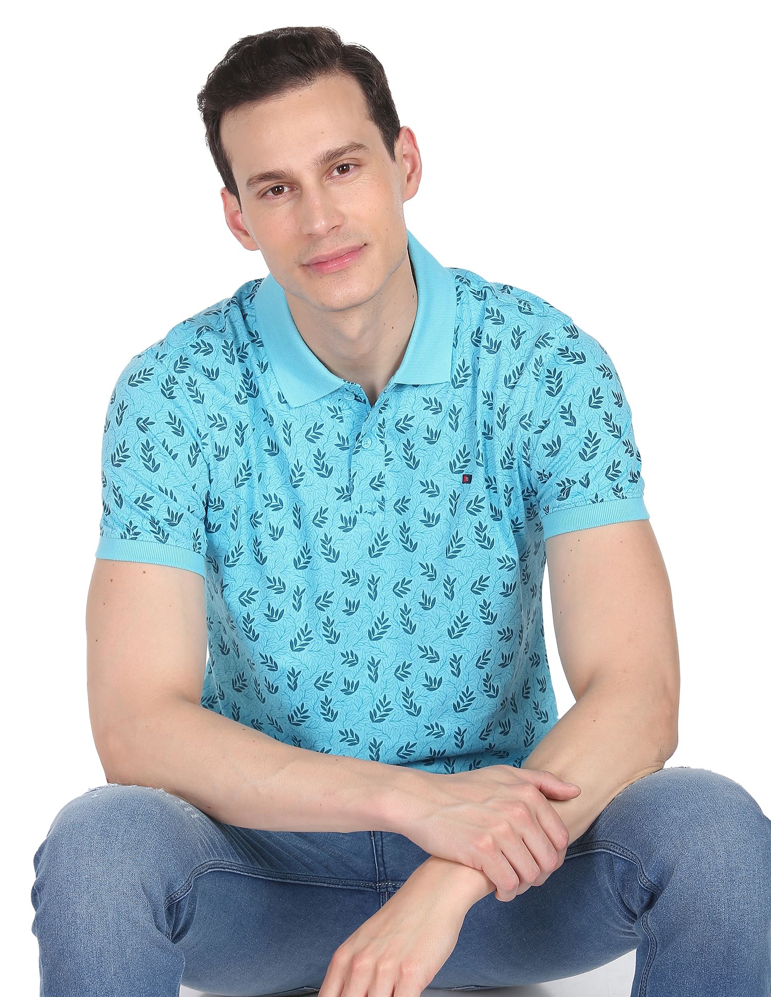 AD by Arvind Cotton Floral Print Polo Shirt