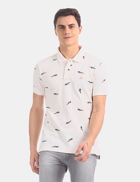 Aeropostale Men White Printed Pique Polo Shirt