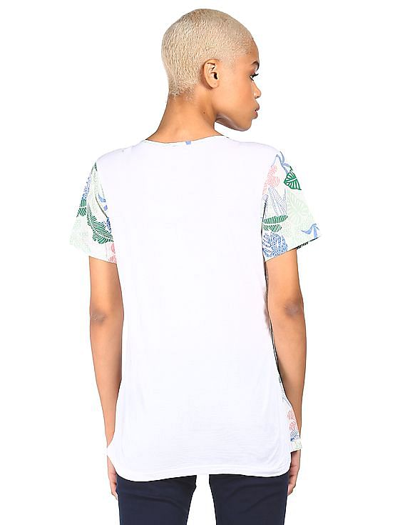 Tommy Hilfiger Women White Round Neck Botanical Print Top