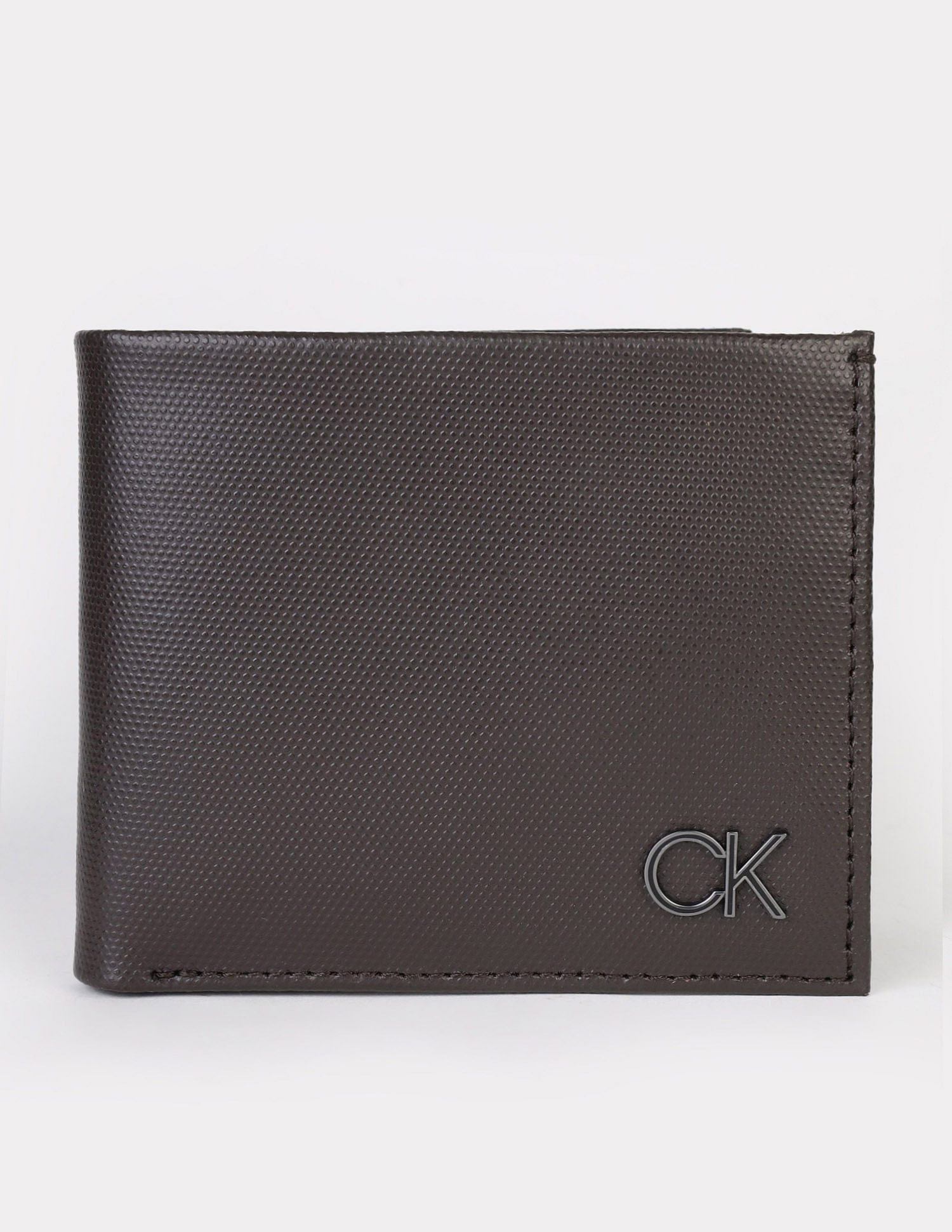 Calvin Klein Textured Brown Leather Bi-Fold Wallet