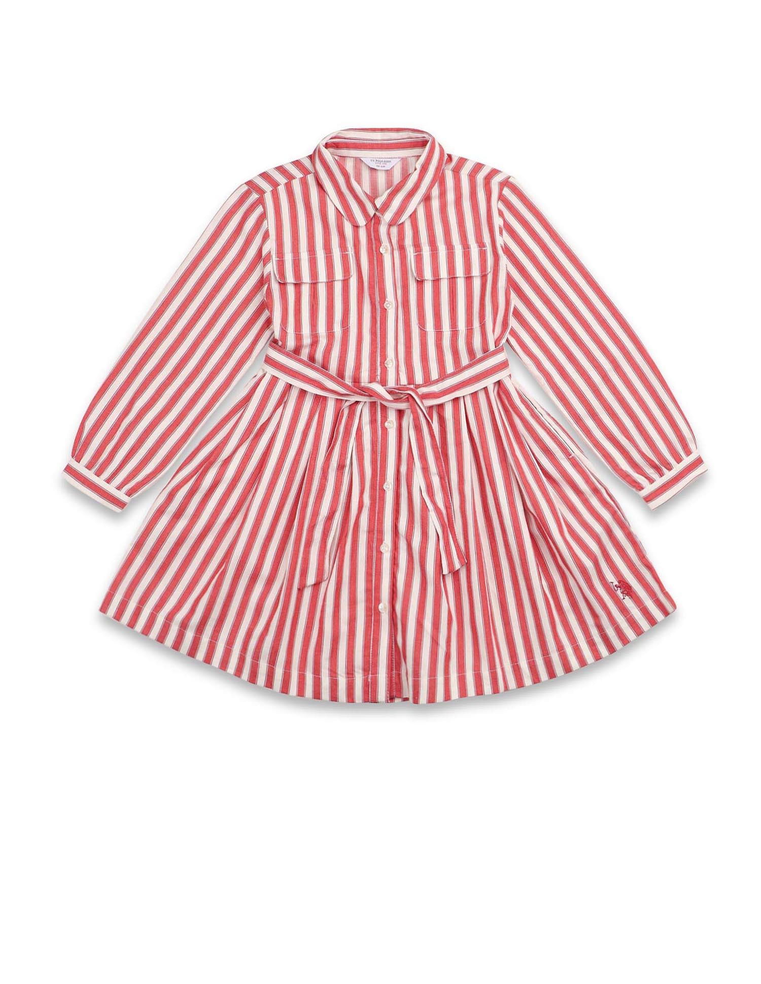 U.S. Polo Assn. Kids Girls Vertical Striped Shirt Dress
