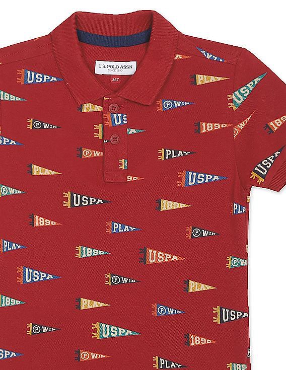 U.S. Polo Assn. Kids Boys Ribbed Collar Printed Polo Shirt