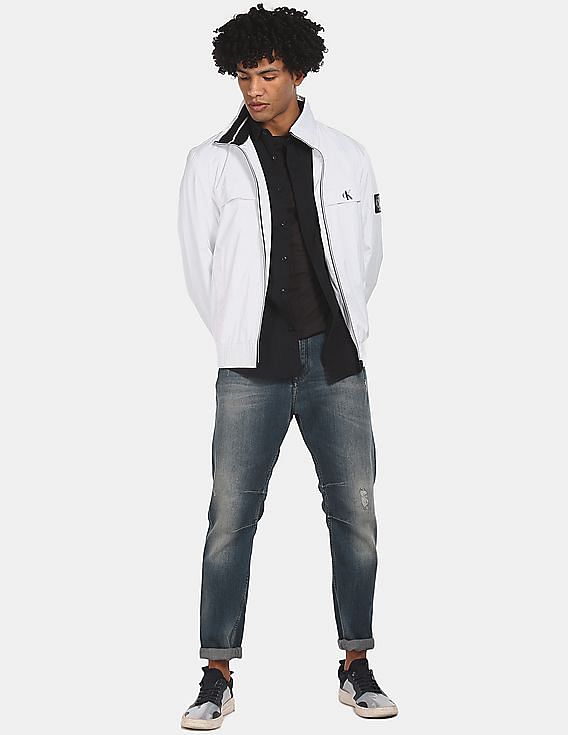 Calvin Klein Men White Zip Up Harrington Jacket