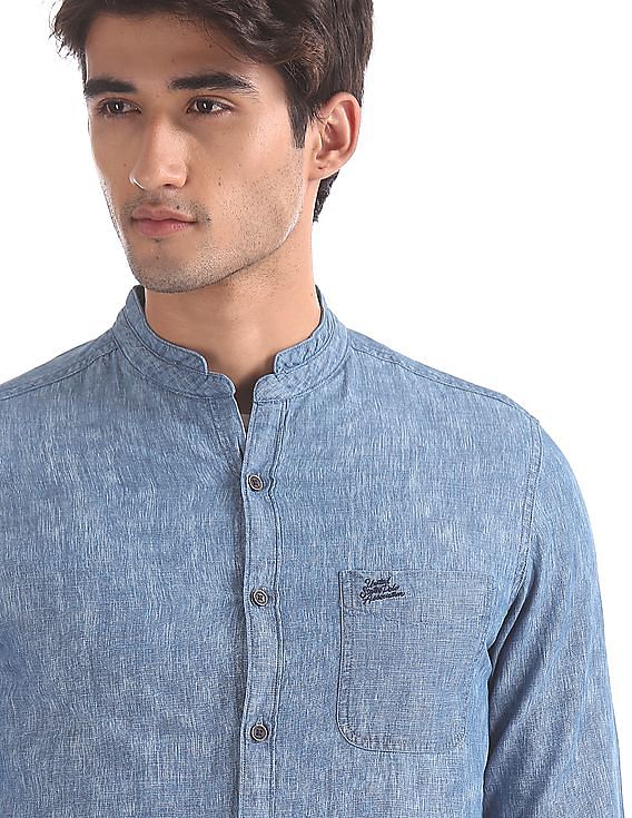 U.S. Polo Assn. Denim Co. Heathered Mandarin Collar Shirt