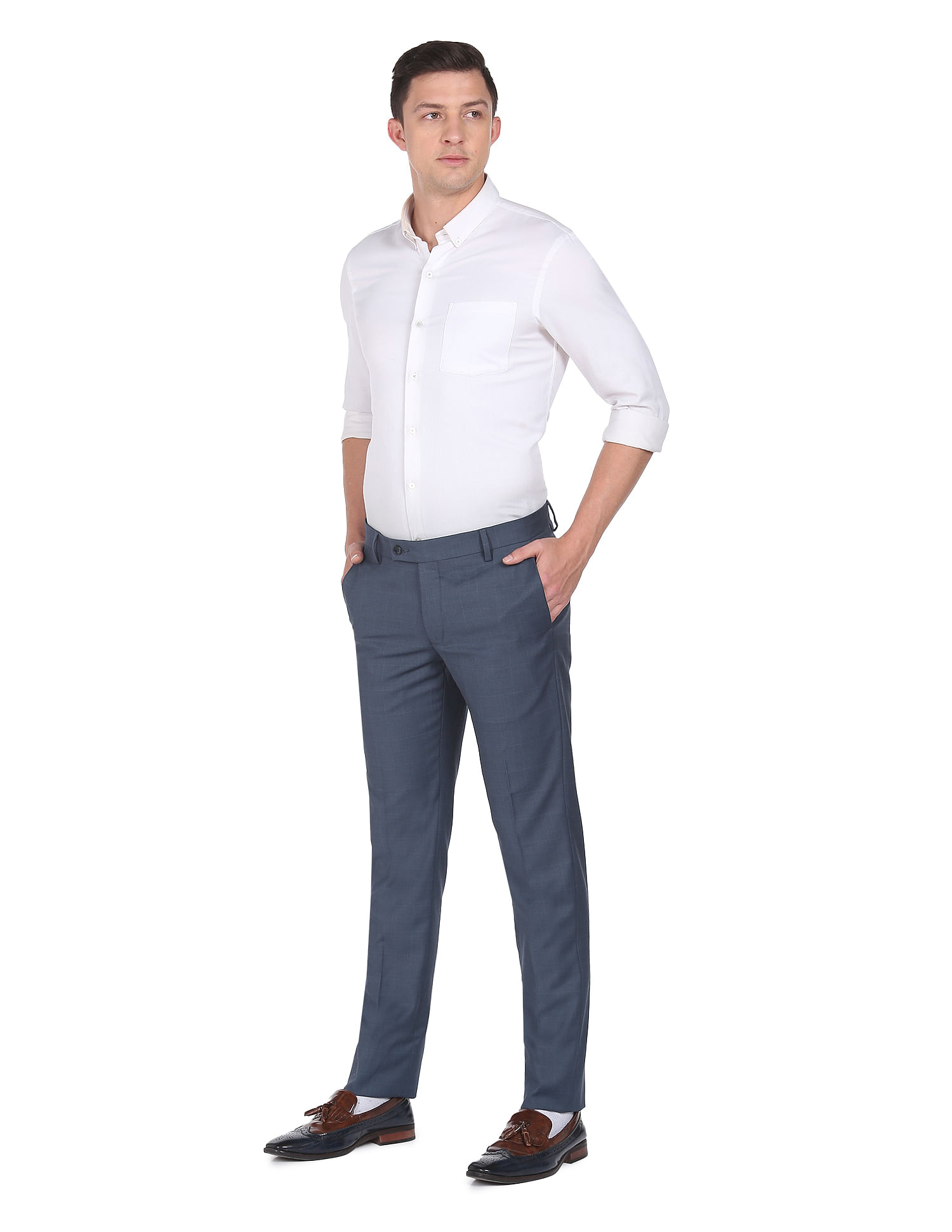 Buy Arrow Hudson Regular Fit Windowpane Check Trousers 