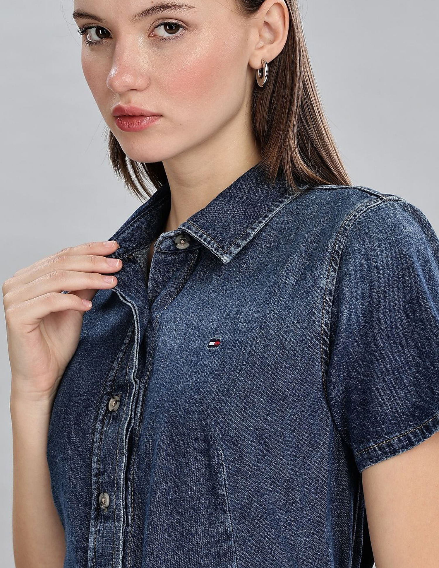 Tommy Hilfiger Cotton Spread Collar Denim Dress