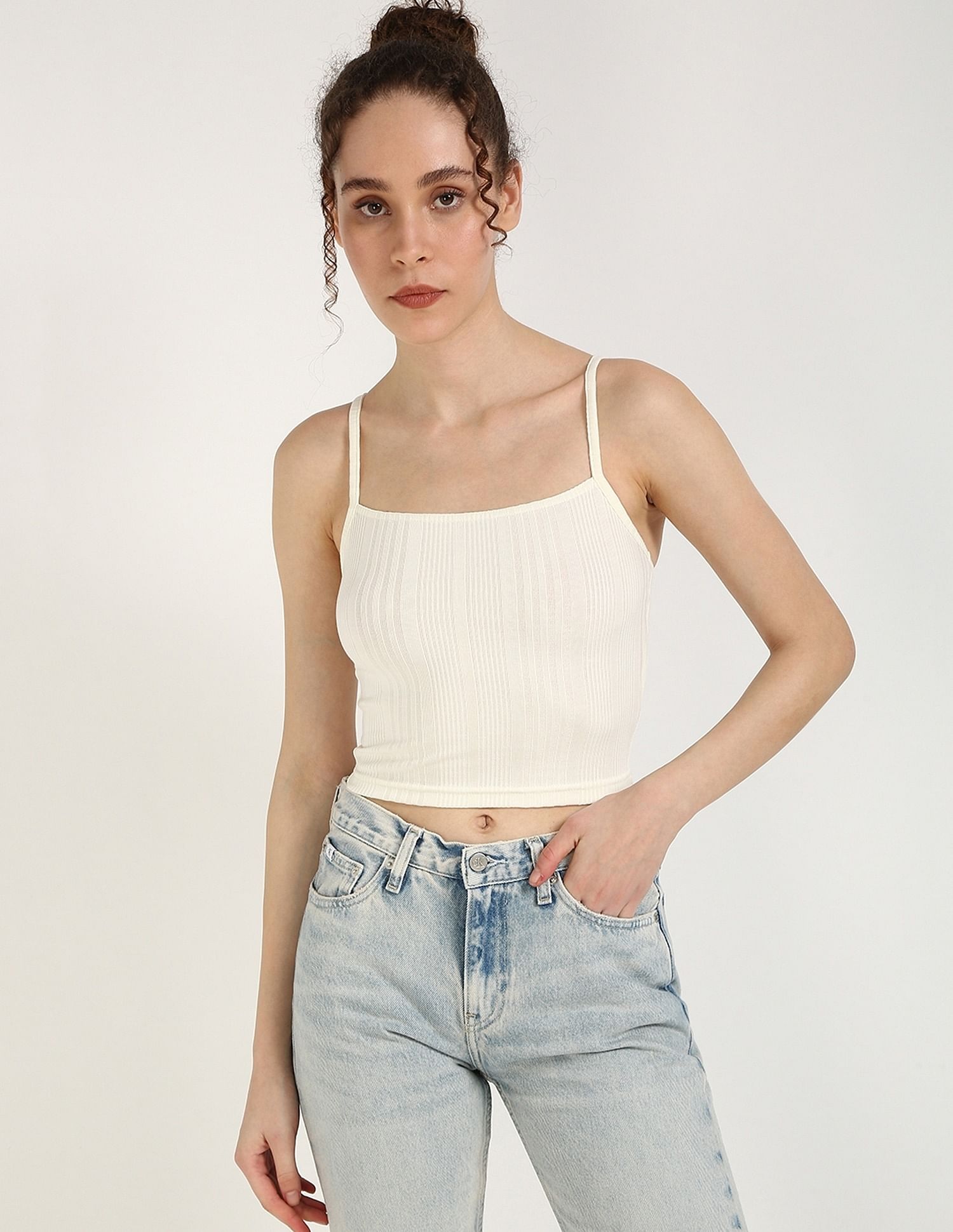 Calvin Klein Jeans Regular-Fit Polyester Scoop Neck Crop Top