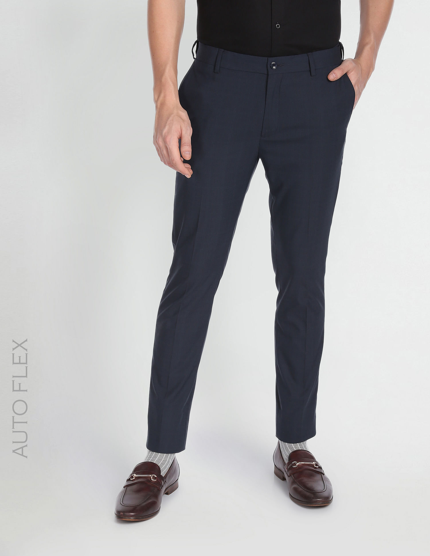 Buy online Blue Check Flat Front Formal Trouser from Bottom Wear for Men by  Arrow New York for ₹1499 at 40% off | 2024 Limeroad.com