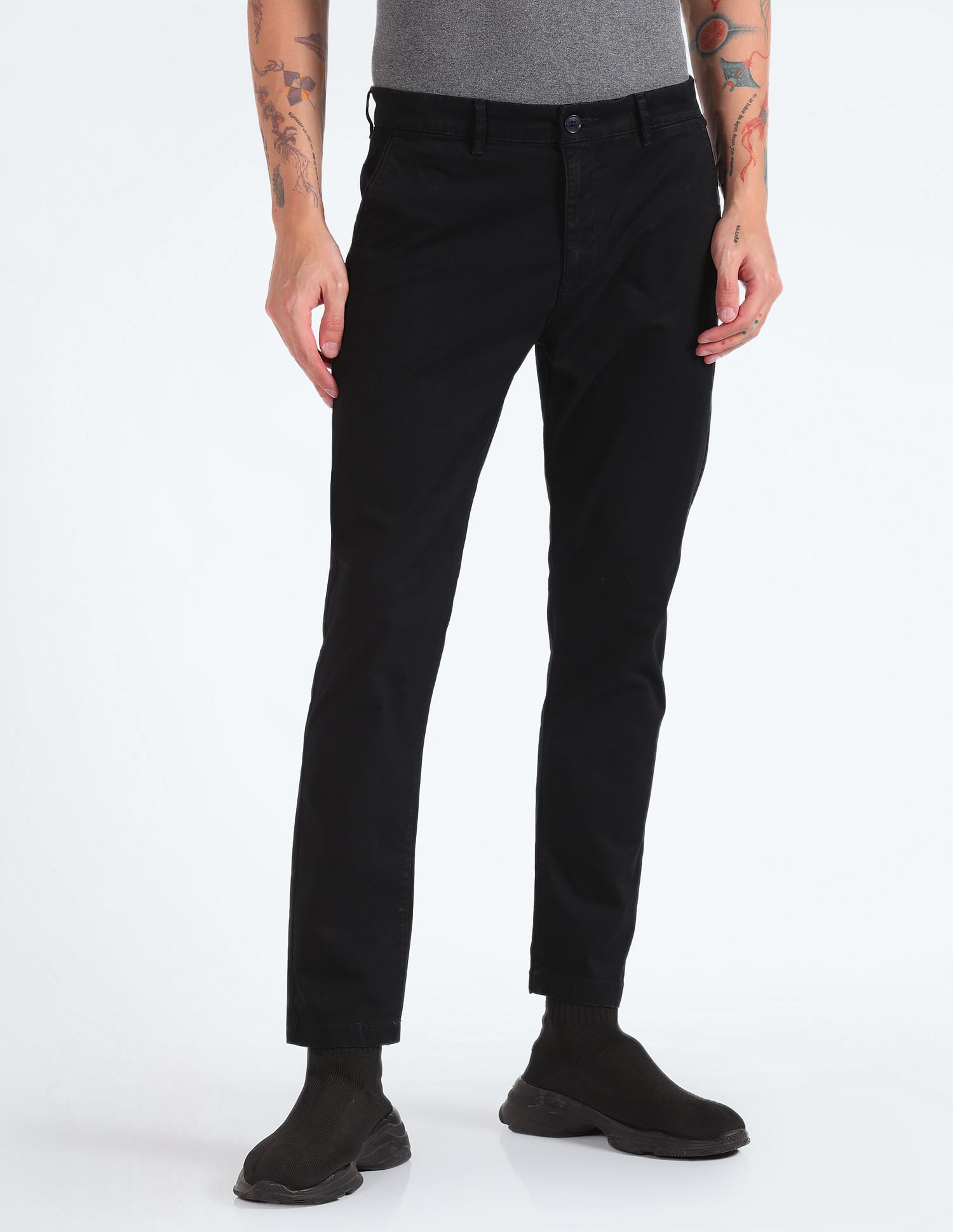 Flying Machine Slash Slim Tapered Fit Solid Trousers