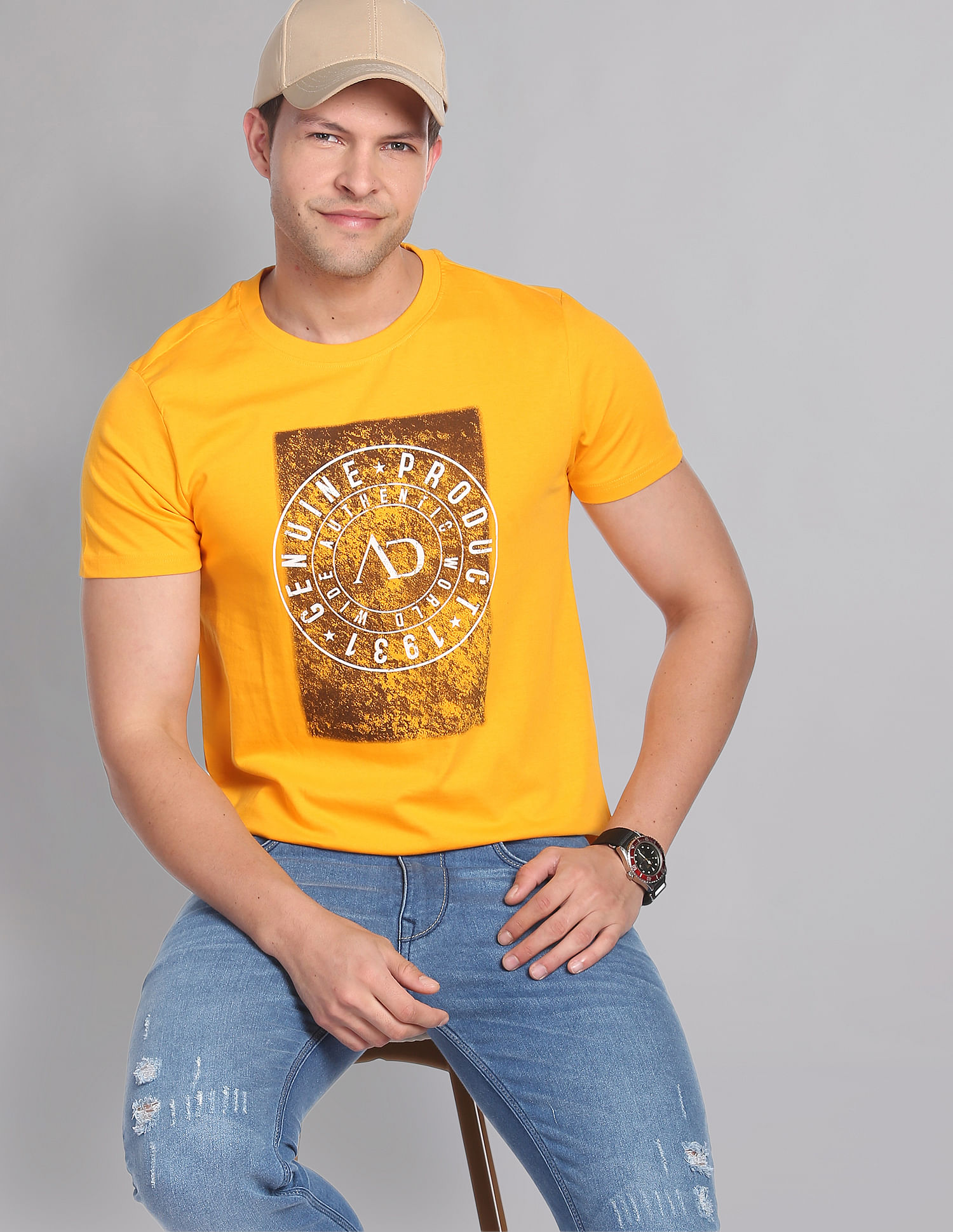 AD by Arvind Crew Neck Graphic Print T-Shirt