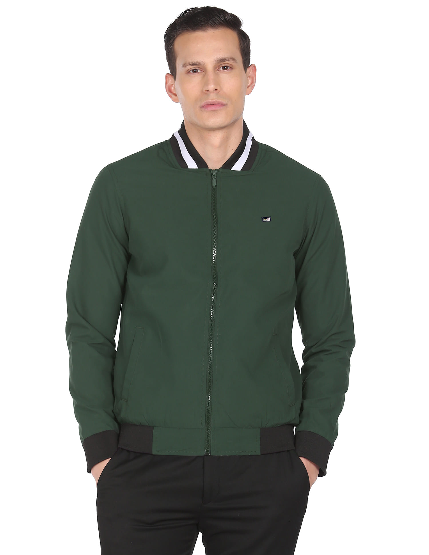 Buy Arrow Sports Stand Collar Zip Up Bomber Jacket - NNNOW.com