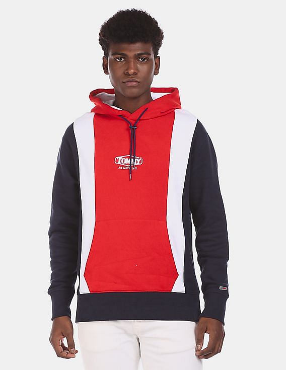 Tommy jeans navy fleece on sale colour block hoodie