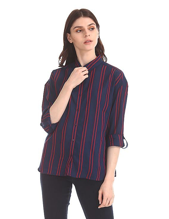 U.S. Polo Assn. Women Vertical Stripe Tencel Shirt