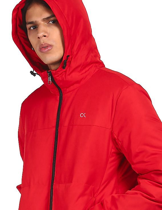 Calvin Klein Men Red Brand Print Hooded Jacket
