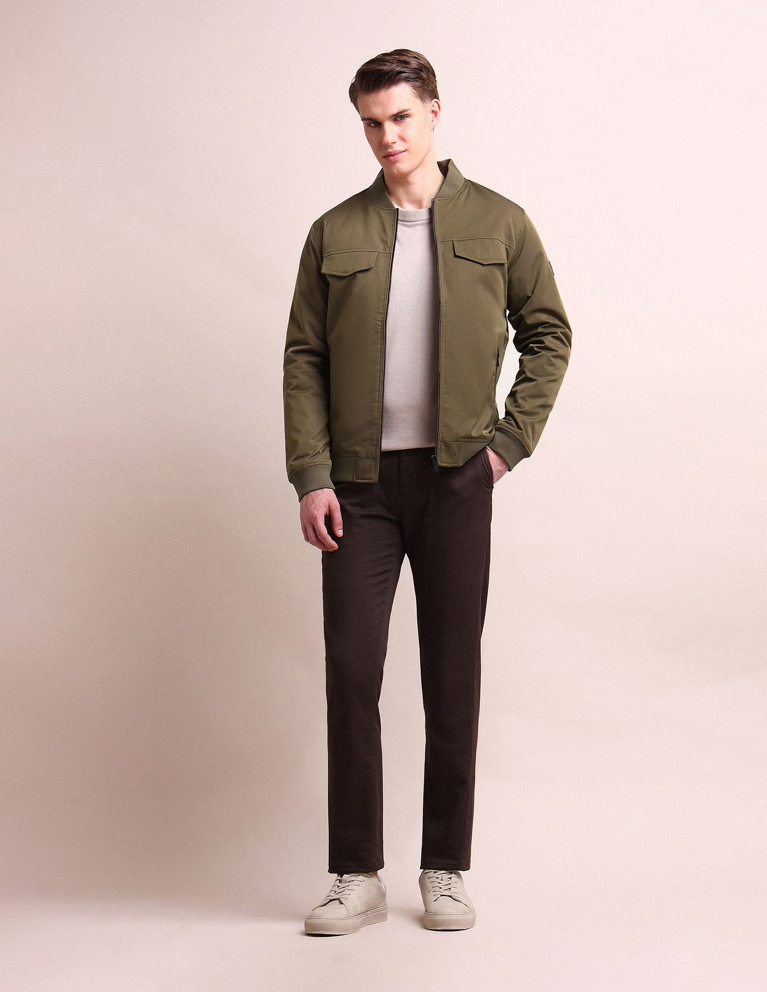 Arrow Newyork Stand Neck Solid Bomber Jacket