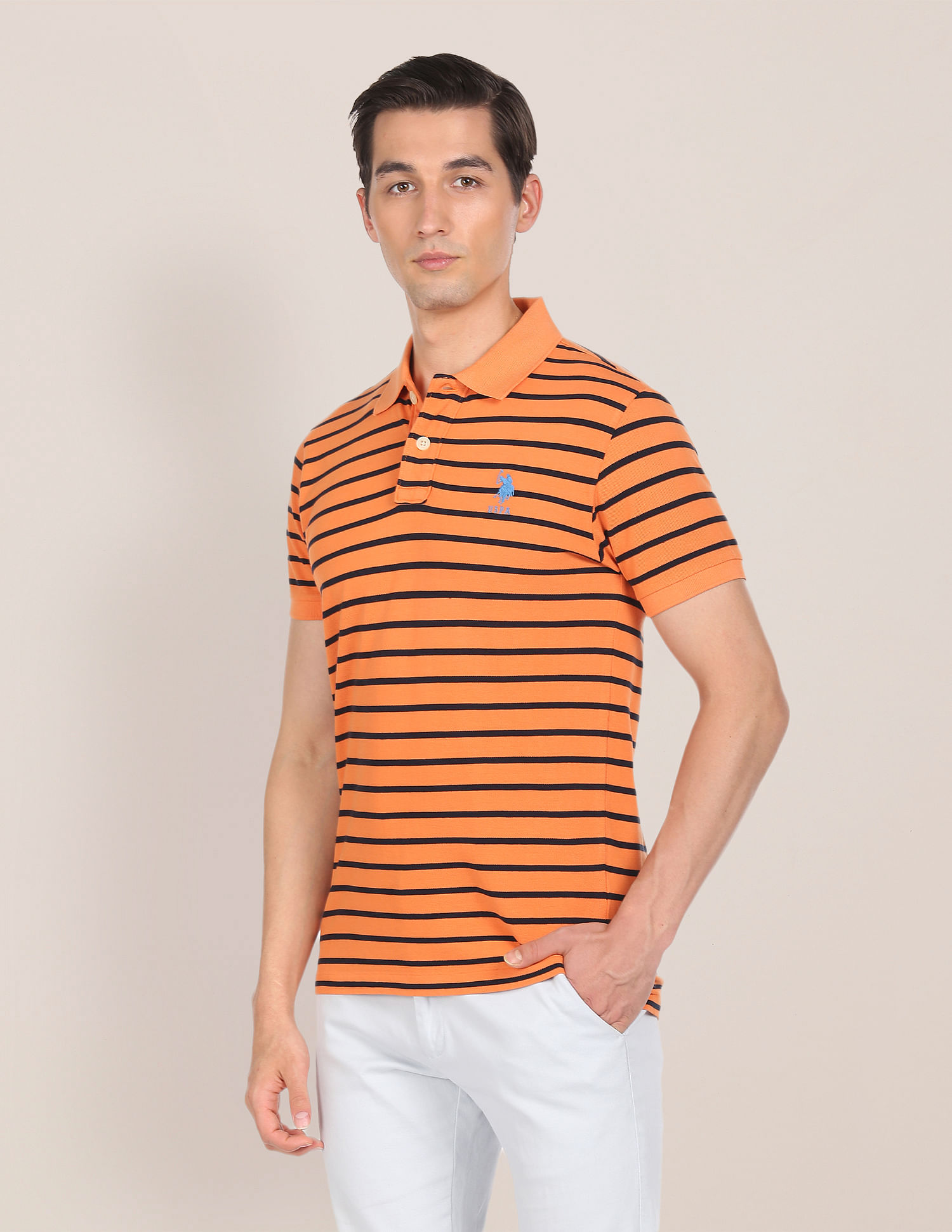 U.S. Polo Assn. Ribbed Collar Horizontal Stripe Polo Shirt