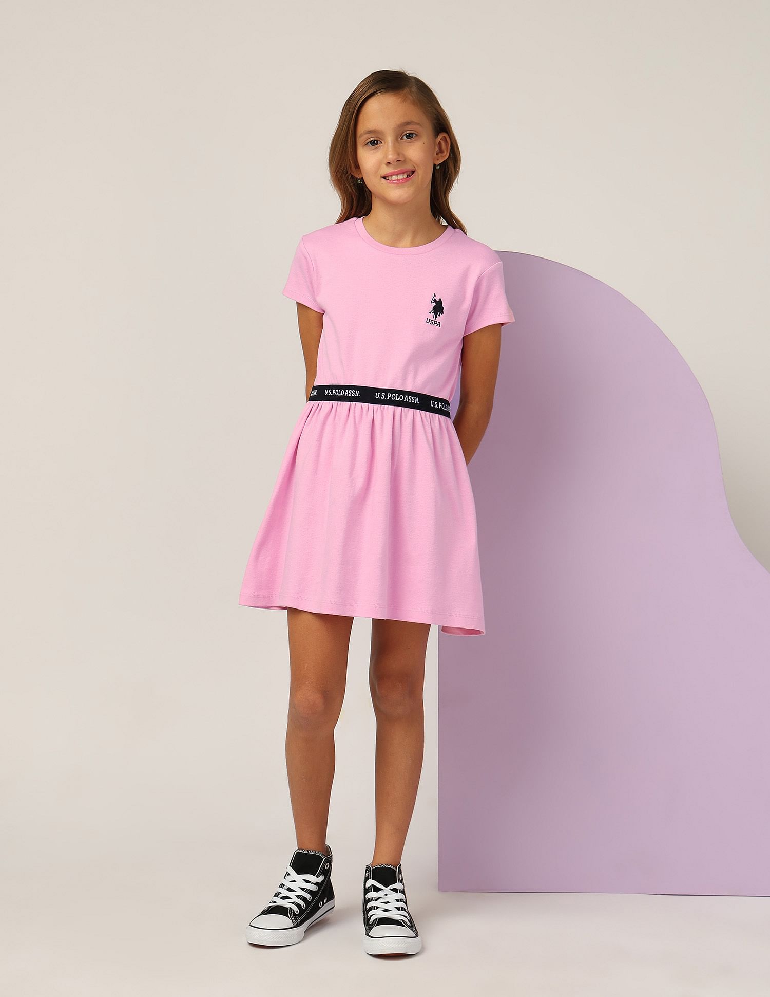 U.S. Polo Assn. Kids Girls Solid Fit And Flare Dress