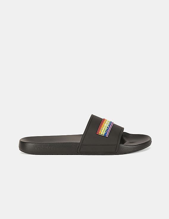 Buy Calvin Klein Men Black Amigo Pride Patch Logo Rubber Slides