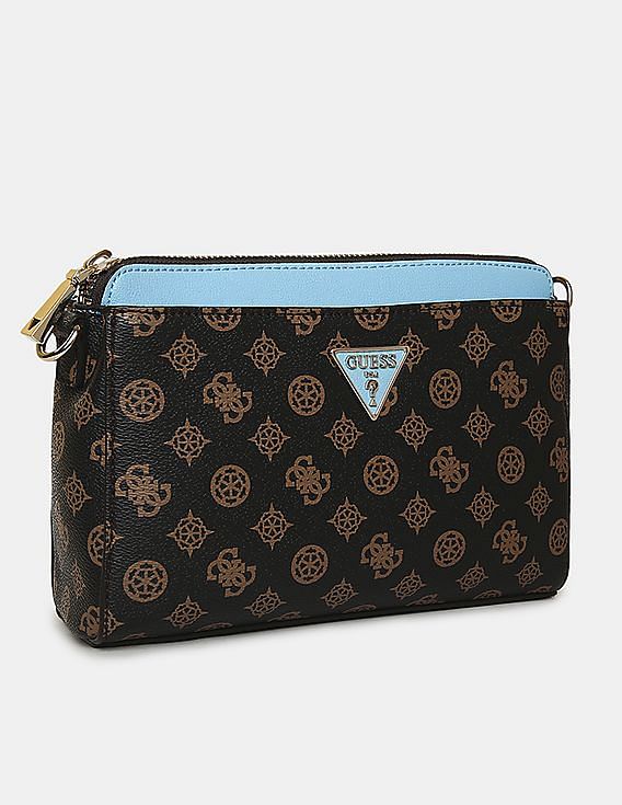 Buy GUESS Women Brown And Blue Printed Maddy Girlfriend Crossbody Sling Bag NNNOW