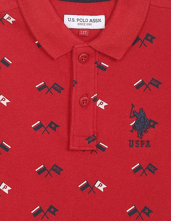 U.S. Polo Assn. Kids Ribbed Collar All Over Print Polo Shirt