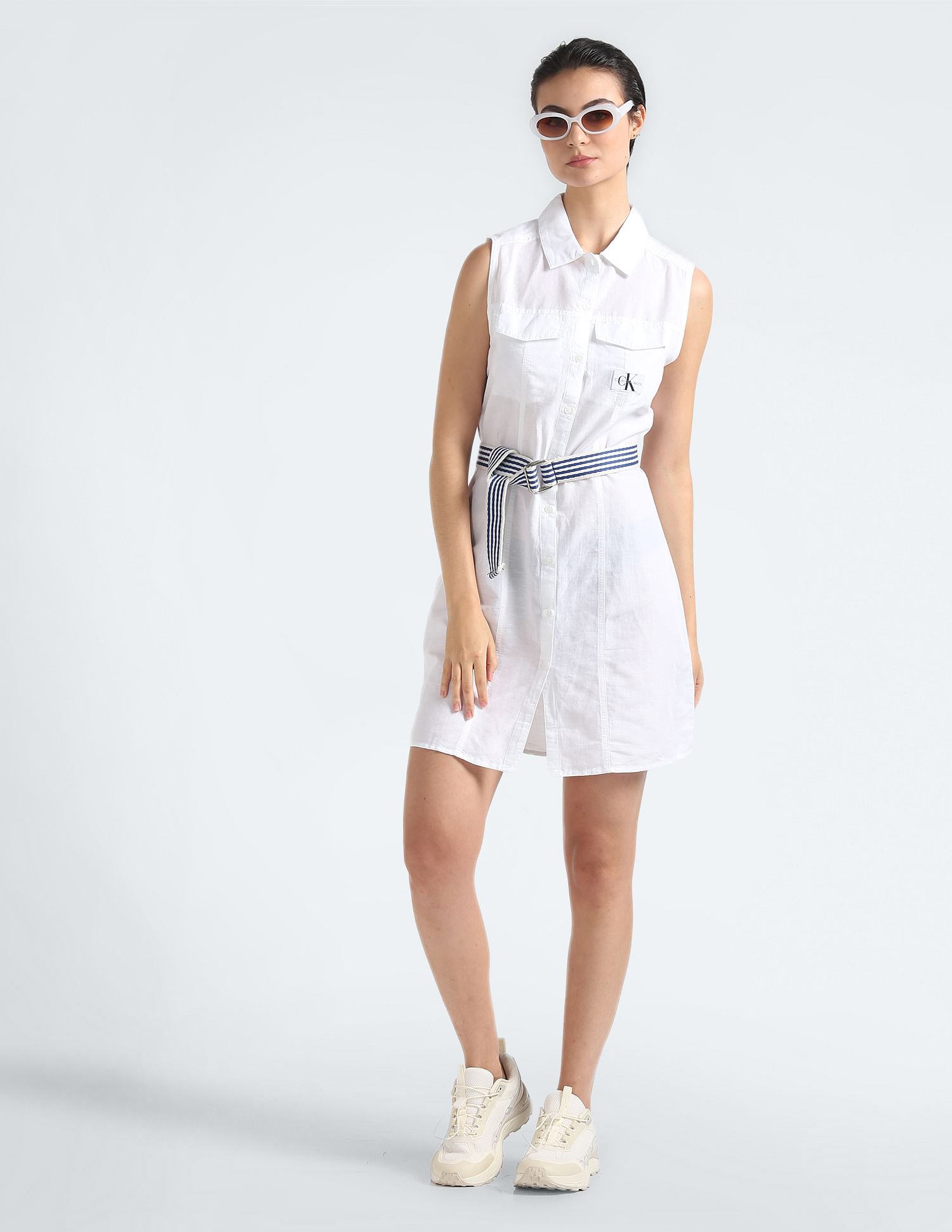 Buy Calvin Klein Sleeveless Linen Cotton Shirt Dress NNNOW