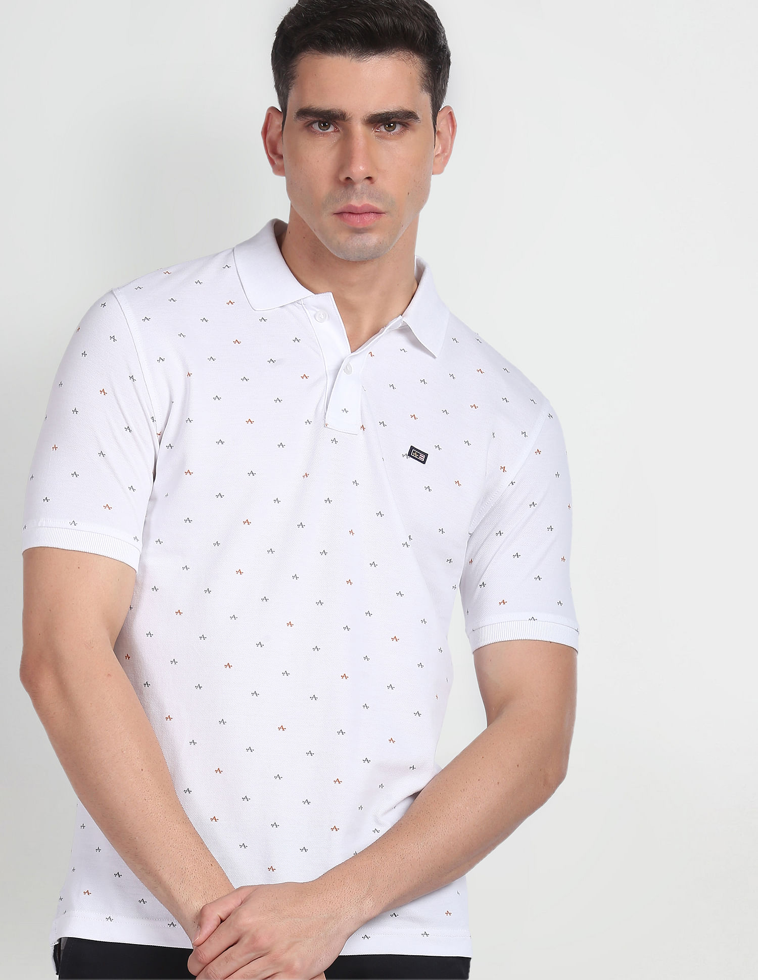 Arrow Sports Brand Print Cotton Polo Shirt, White (S)