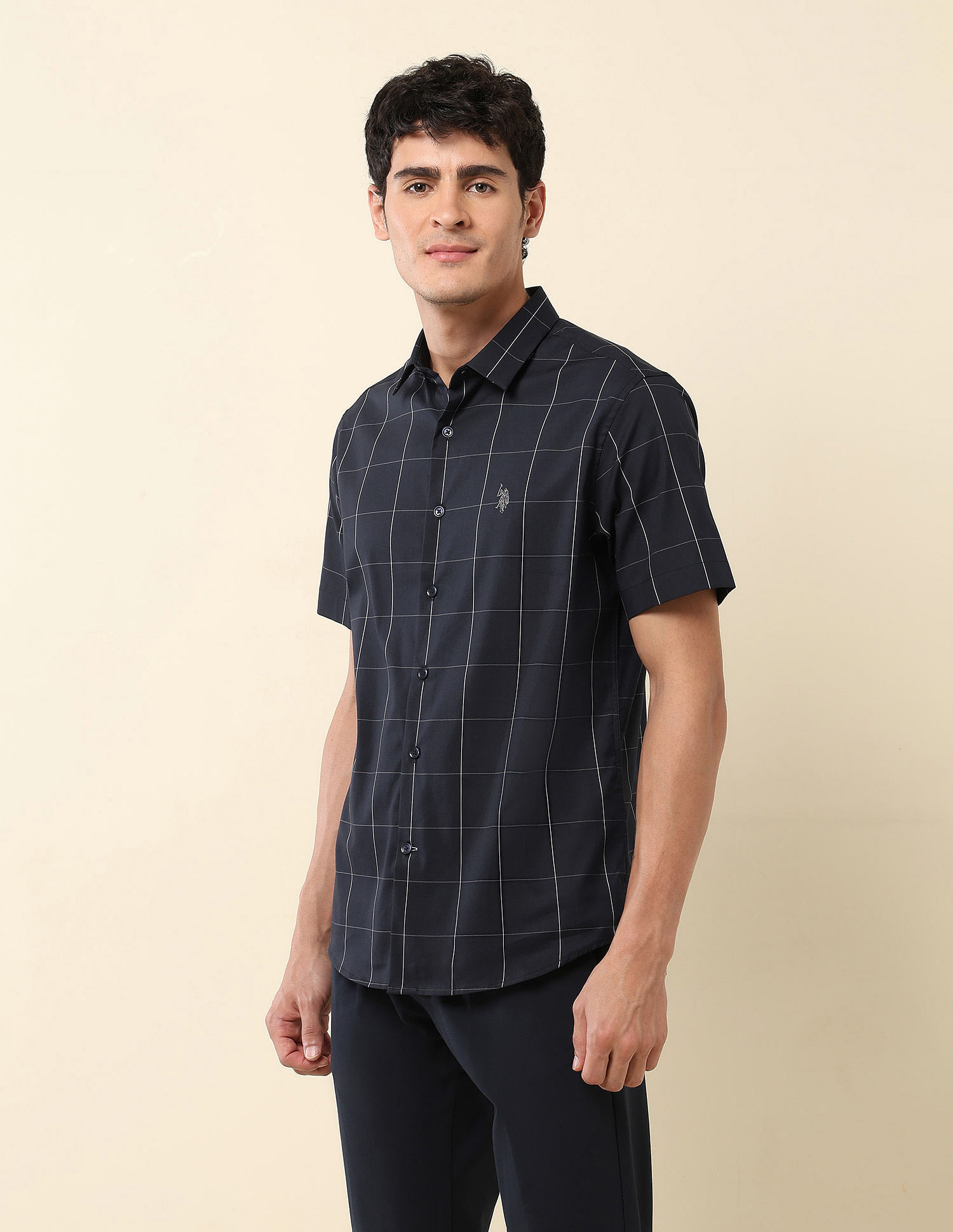 U.S. Polo Assn. Windowpane Checked Tailored Fit Shirt