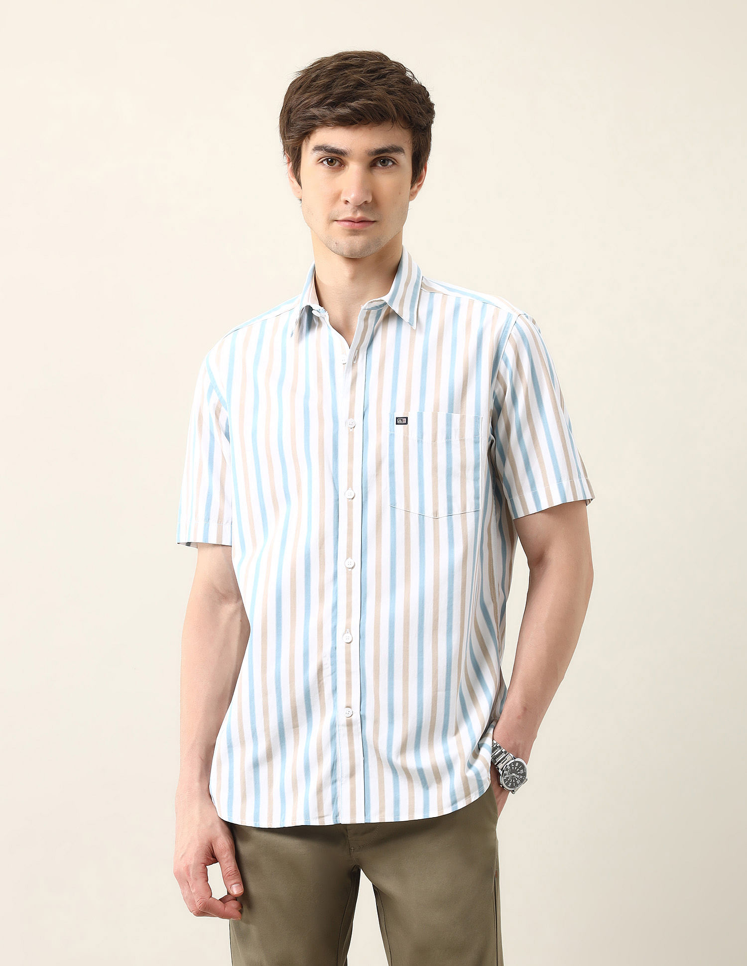 Arrow Sport Vertical Striped Regular Fit Air Soft Shirt