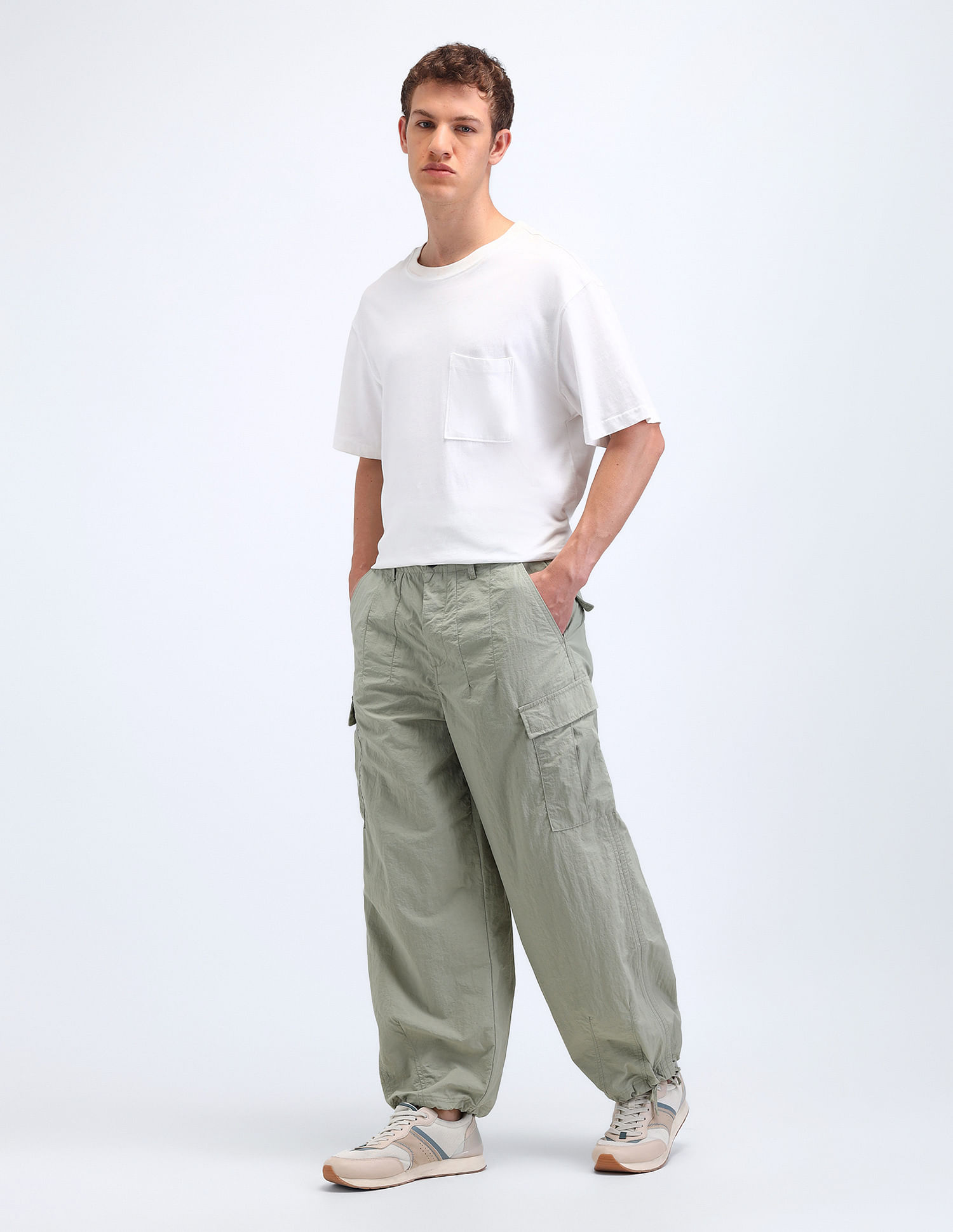 Flying Machine Loose Fit Solid Cargo Trousers