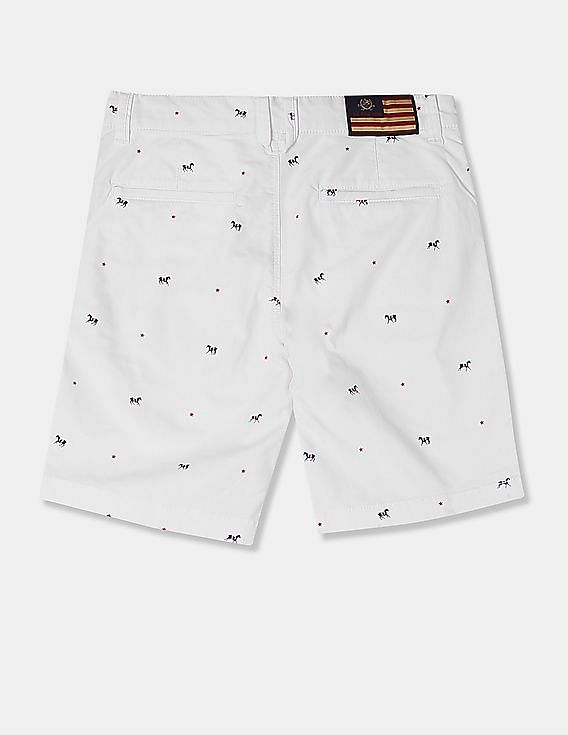 Buy U.S. Polo Assn. Kids Boys White Allover Horse Print Cotton Stretch Shorts NNNOW