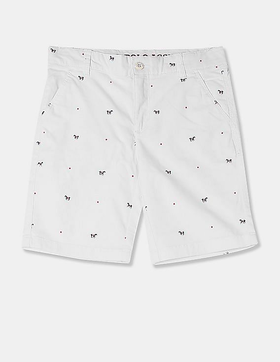 blue polo shorts with white horses