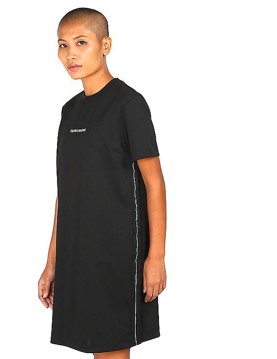 Calvin Klein Jeans Womens Ribbed Badge Branded Dress, CK Black