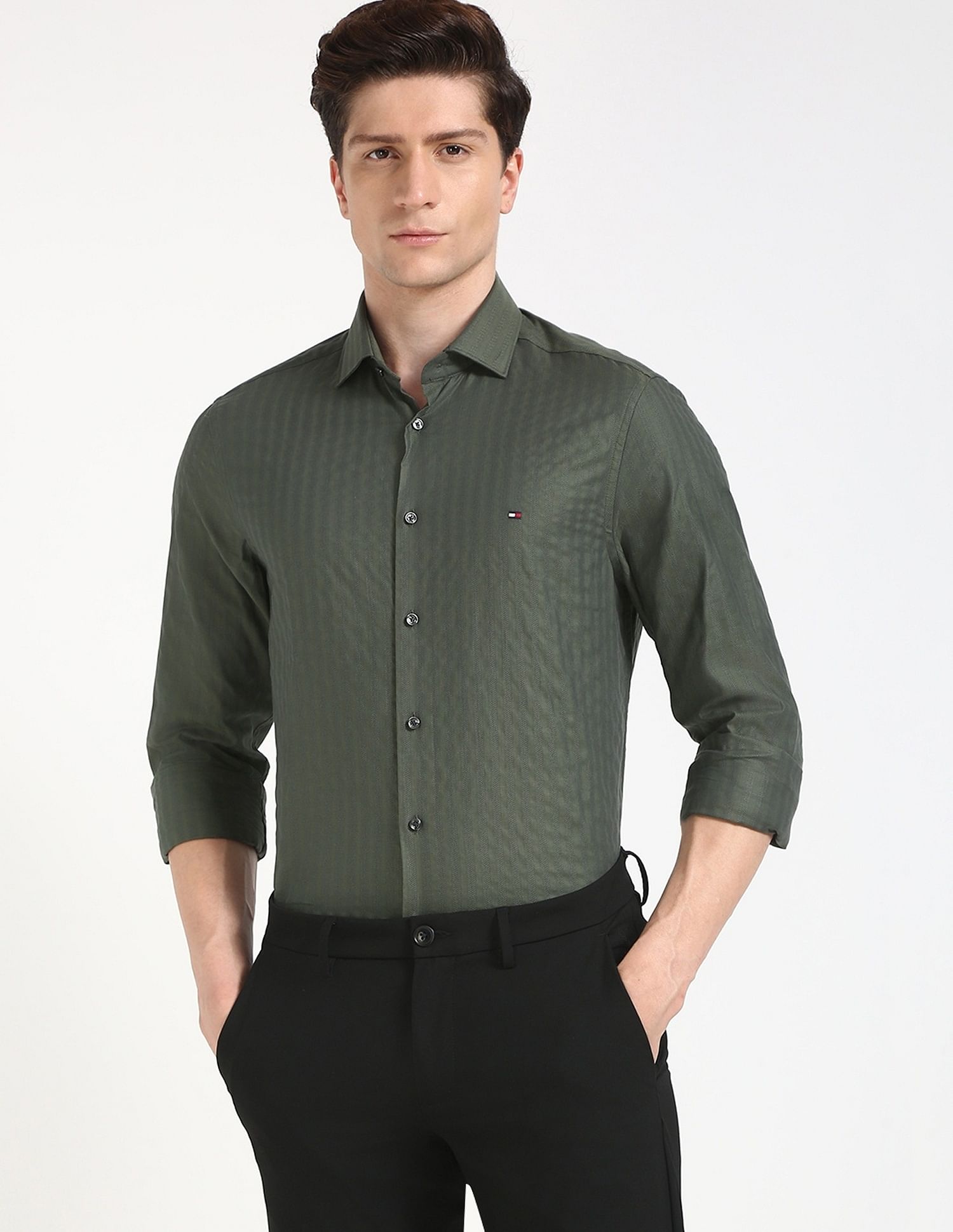 Tommy Hilfiger Self-Design Slim-Fit Cotton Shirt